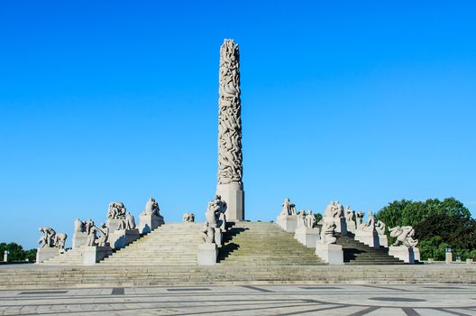 OSLO, NORWAY - JUNE 21: The Frogner Park contains the world famous Vigeland Sculpture Park (Vigelandsanlegget) designed by Gustav Vigeland, Oslo, Norway on June 21, 2012