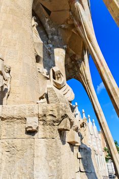 BARCELONA, SPAIN - JULY 10: La Sagrada Familia - the impressive cathedral designed by Gaudi, which is being build since 1882 and is not finished yet July 10, 2012 in Barcelona, Spain.