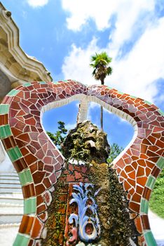 BARCELONA, SPAIN - JULY 13: The famous Park Guell on July 13, 2012 in Barcelona, Spain. The impressive and famous park was designed by Antoni Gaudi.