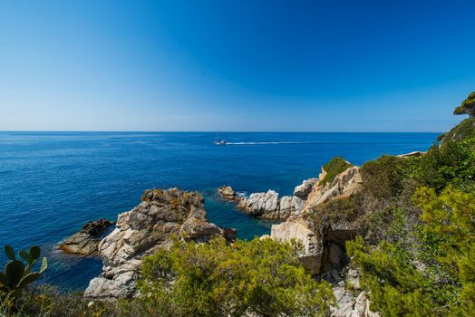 View on sea and boat at Costa Brava