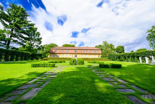 Building in botanical garden Oslo at Summer