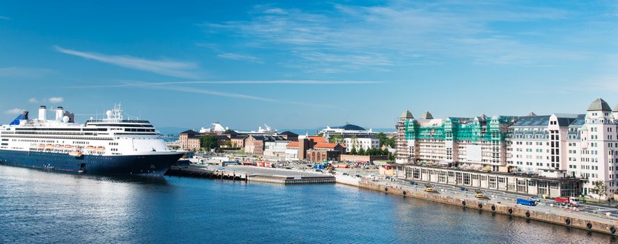 Norway. The Oslo skyline and harbor with cruise ship