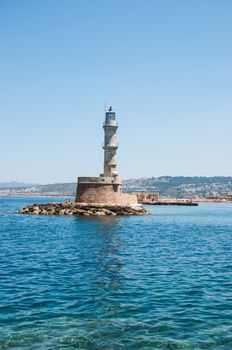 Lighthouse at bright sunny day, Chania, Crete