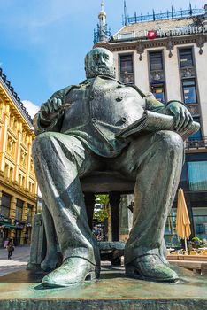 OSLO, NORWAY - AUGUST 13: Statue of Christian Krohg on Karl Johans gate pictured on August 13, 2012. Christian Krohg, was a Norwegian naturalist painter, illustrator, author and journalist.