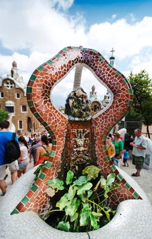 BARCELONA, SPAIN - JULY 13: The famous Park Guell on July 13, 2012 in Barcelona, Spain. The impressive and famous park was designed by Antoni Gaudi.