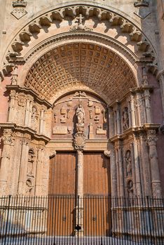 Architectural detail of doorway at Palma cathedral, Majorca