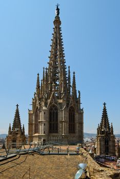 On a roof of Cathedral, Gothic quarter, Barcelona, Spain.