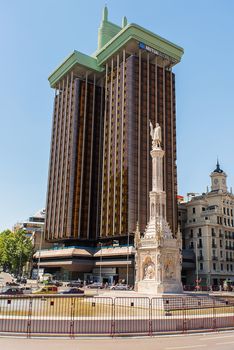 MADRID, JULY 11: Torres de ColЧn is a highrise office building composed of twin towers located at the Plaza de ColЧn in Madrid, Spain on July 11, 2012. The building constructed in 1976 was designed by the architect Antonio Lamela