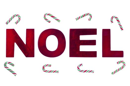 Image of noel word candy cane against white background