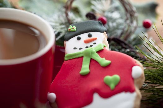 Coffee and Santa cookies on a breakfast 