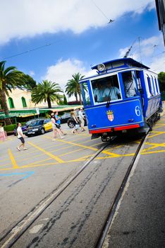 BARCELONA - JULY 13: Nostalgic Blue Tram to Tibidabo July 13, 2012 in Barcelona, Spain.