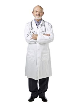  Confident portrait of an old male doctor on his crossed arms gesture 