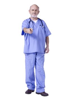 Image of aged man nurse against white background