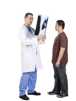 The doctor explained to the patient about his x-ray result 