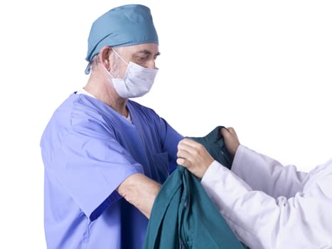  Image of surgeon wearing his scrub suit for an operation