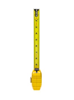 Top view of a tape measure on white