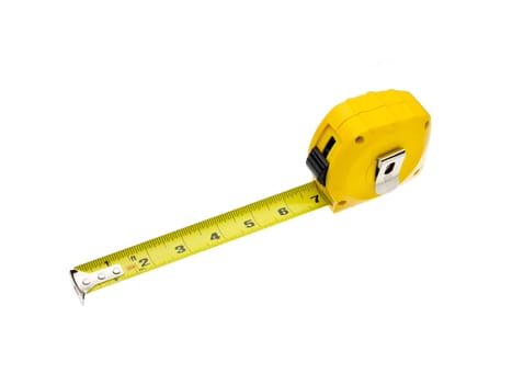 A yellow measuring tape on a white background