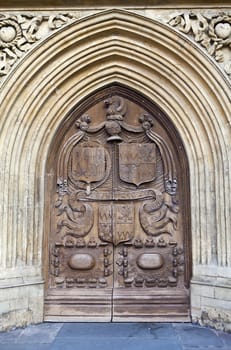 The beautifully detailed doorway at Bath Abbey in Somerset.