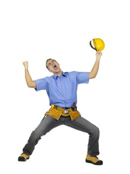 Image of a construction worker with yellow hard hat screaming. Model: Denis Bryzgounov
