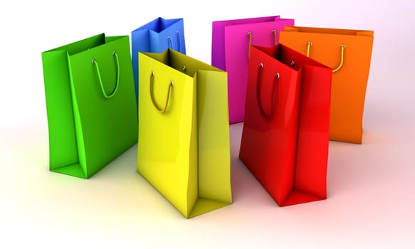 Shopping bags on a light background, light shadow