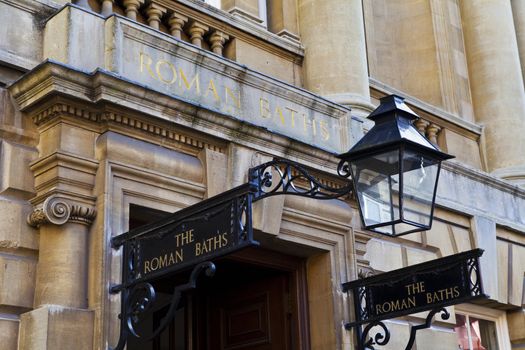 The main entrance to the Roman Baths in Bath, Somerset.