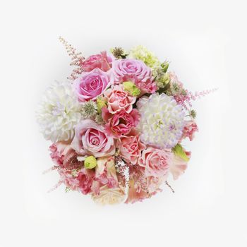 Bouquet alstroemeria, peony and rose on white isolated background