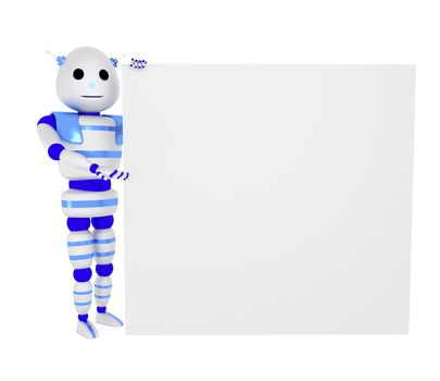 3d illustration of a robot showing a white panel