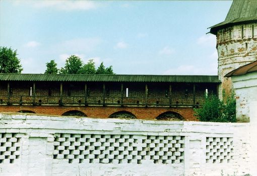 Fragment of a wall of the Suzdal Kremlin, the city of Suzdal of Vladimir region