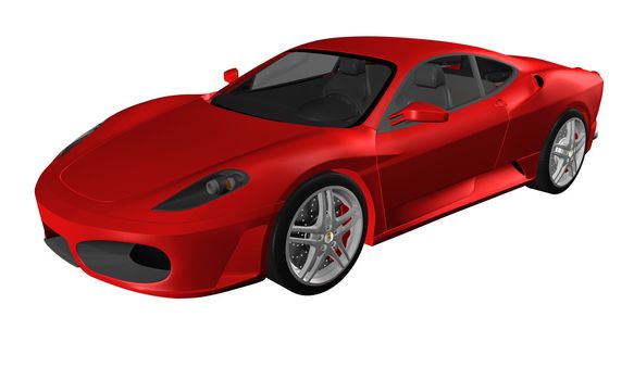 Sport red car 3D render illustration on white background