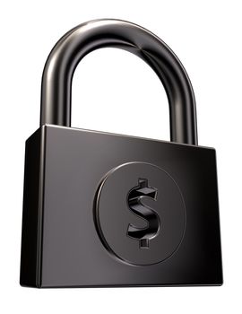 padlock with dollar symbol on white background - 3d illustration