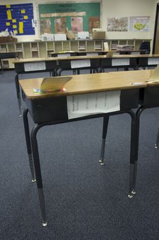 desk in an elementary classroom