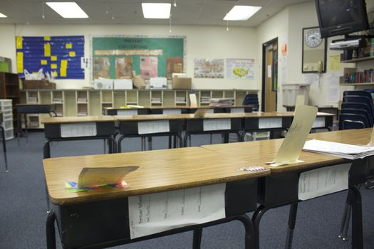 desk in an elementary classroom