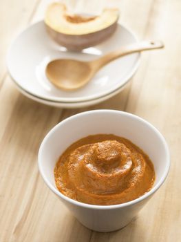 close up of a bowl of pumpkin mash