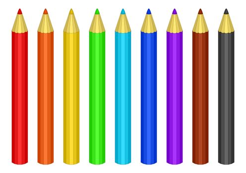 Pencils colour, a set. all colours of a rainbow plus black and brown