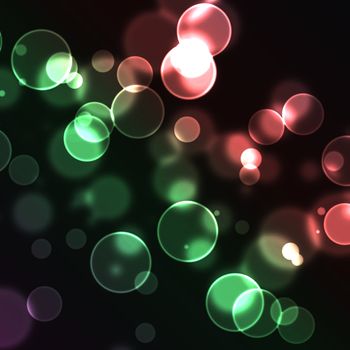 Red and green bubbles against a black background