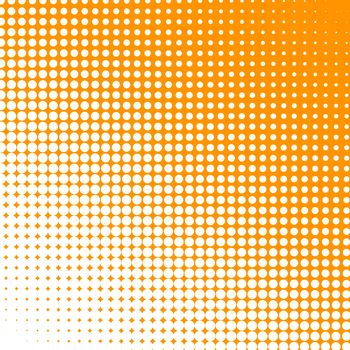 White dots changing form against an orange background