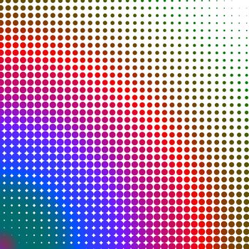 Multicolored dots changing form against a white background