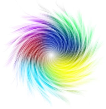 Multicolored curves forming a spiral against a white background