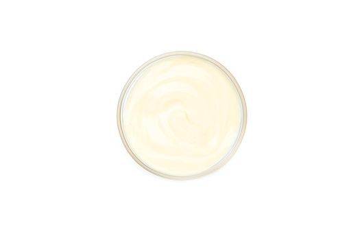 White dip in a bowl against a white background