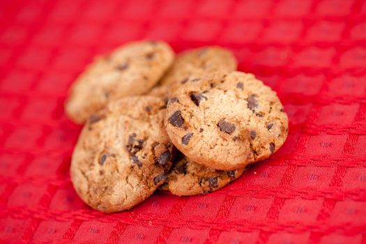 Cookies laid out together on a red tablecloth