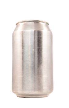 Close up of a can against a white background 