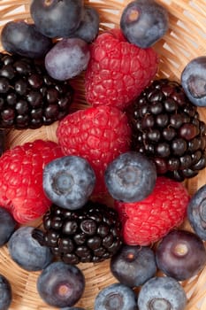 Berries in a basket in a high angle view