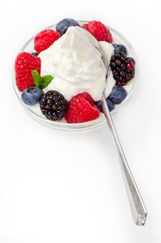 Dessert of berries against a white background