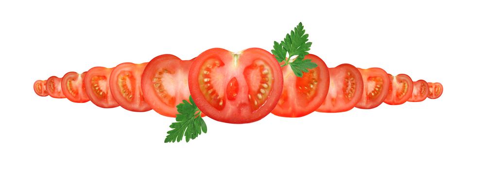 Border made from freshness sliced tomatoes and parsley