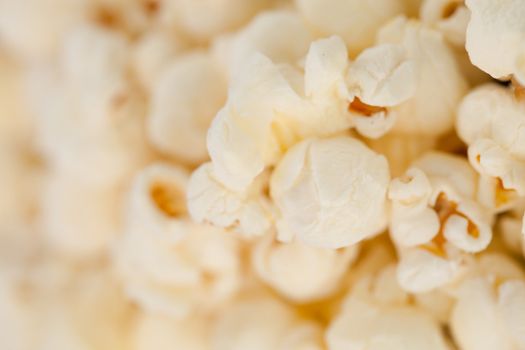 Horizontal close up on blurred  popcorn