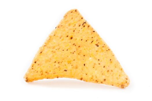 Single triangular crisps against white background