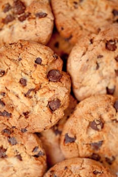 Close up of many blurred cookies laid out together