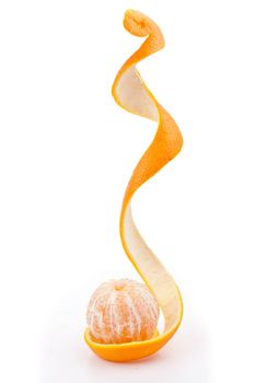 orange peeled on a orange peel against white background