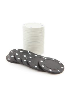 White and black poker coins against a white back