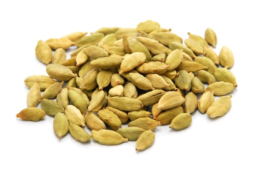 Whole cardamom pods, isolated on a white background